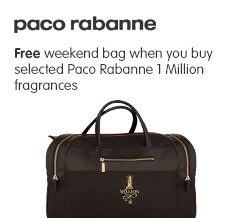 Free weekend bag when you buy selected Paco Rabanne 1 million fragrances
